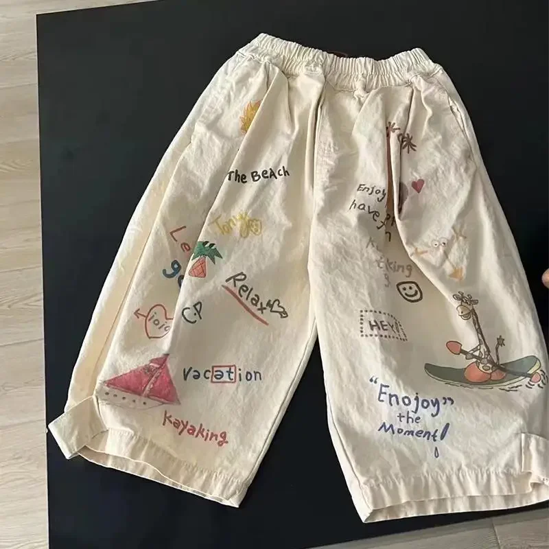 

Summer baby Boy Cotton Letter Straight Trousers Girls Cute Cartoon Casual Anti Mosquito Pants Korean Kids Thin Loose Pants 1-8 Y