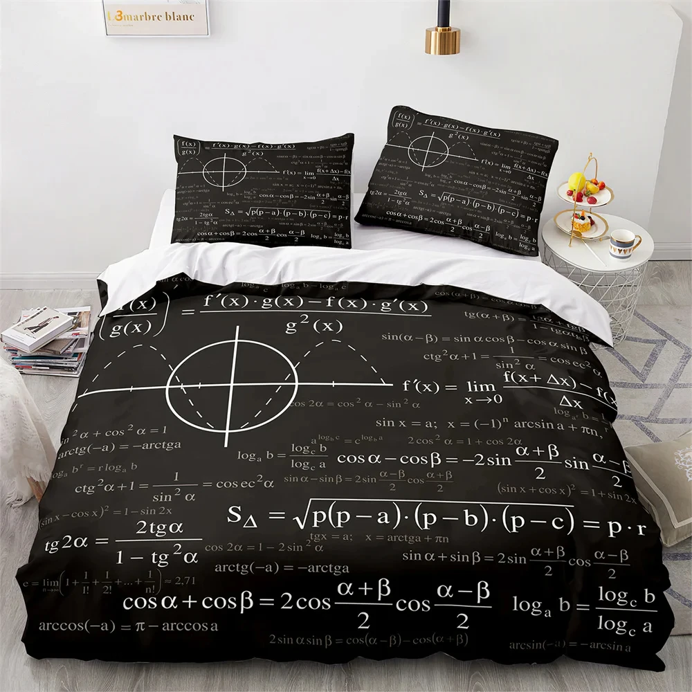 Mathematics Formula Duvet Cover Math Equation Bedding Set Queen Full Single Size for Boys Girls Teens Education Comforter Cover