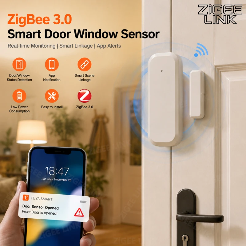 Zigbee3.0 Door Window Contact Sensor Wireless Anti-Theft Burglar Detector APP Push Alert Work With Tuya Smart Life Alexa Google