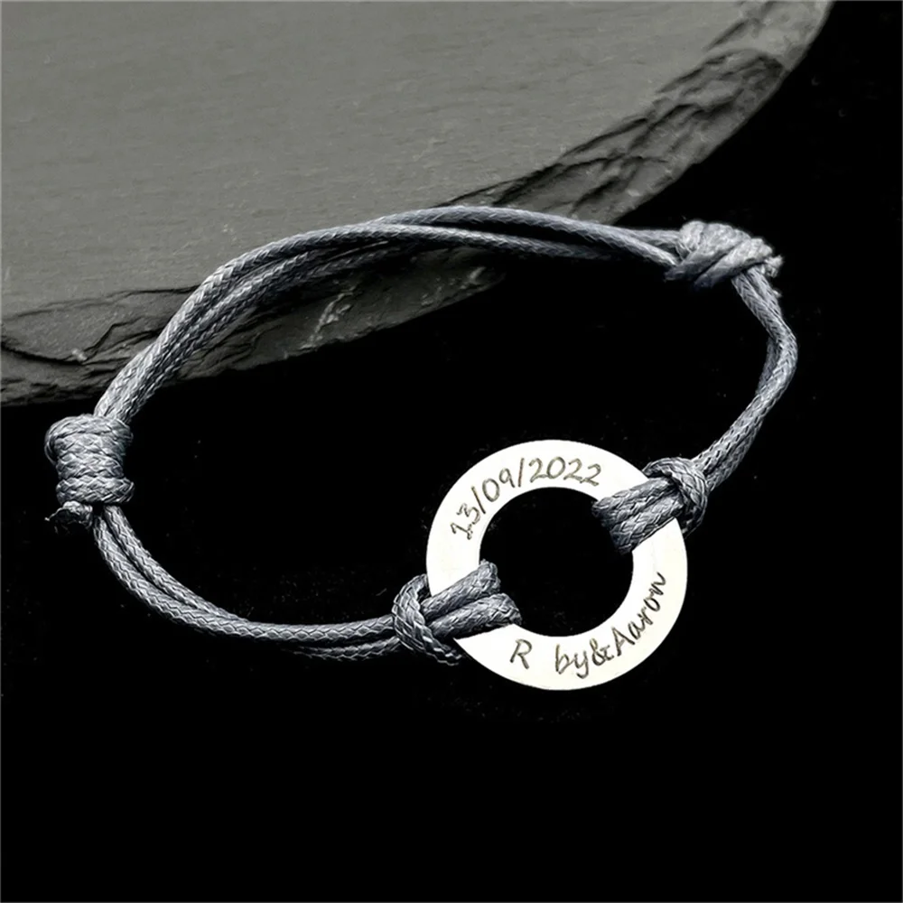

Personalise Woven Round Amulet Bracelets for Women Stainless Steel Silver Custom Name Bangles Handmade Rope Bracelet Friend Gift