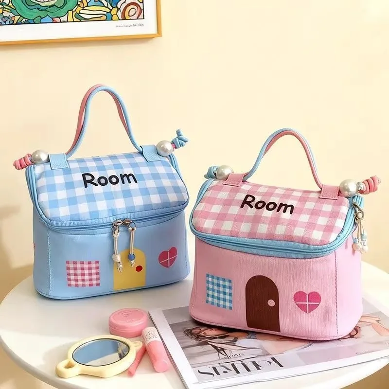 New small house cosmetic bag 2026 cute dopamine color scheme large capacity partition storage travel free shipping