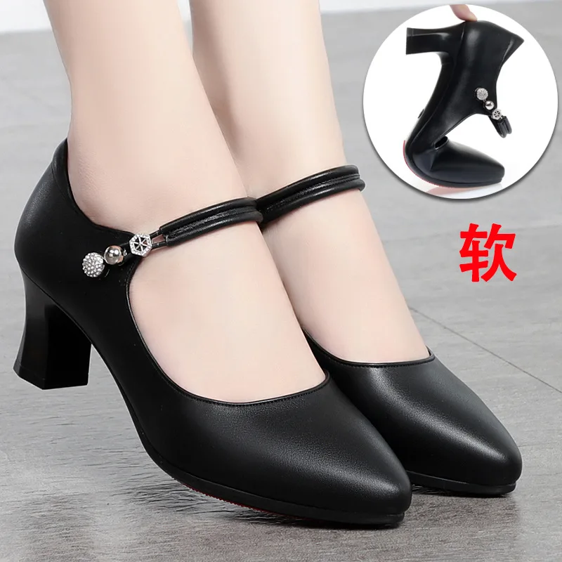 CINESSD Fashion Pumps New High Quality Genuine Leather Vintage Mary Jane Shoes Square Toe High Heels Flat Shoes Lightweight Shoe