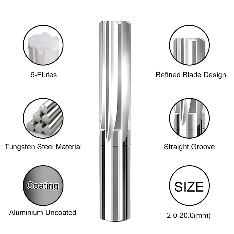 SHAZAM H8 Aluminum Tungsten Steel Carbide Reamer 2.0-20mm Straight Shank High-Precision Machine Reamer For CNC Machining Tools