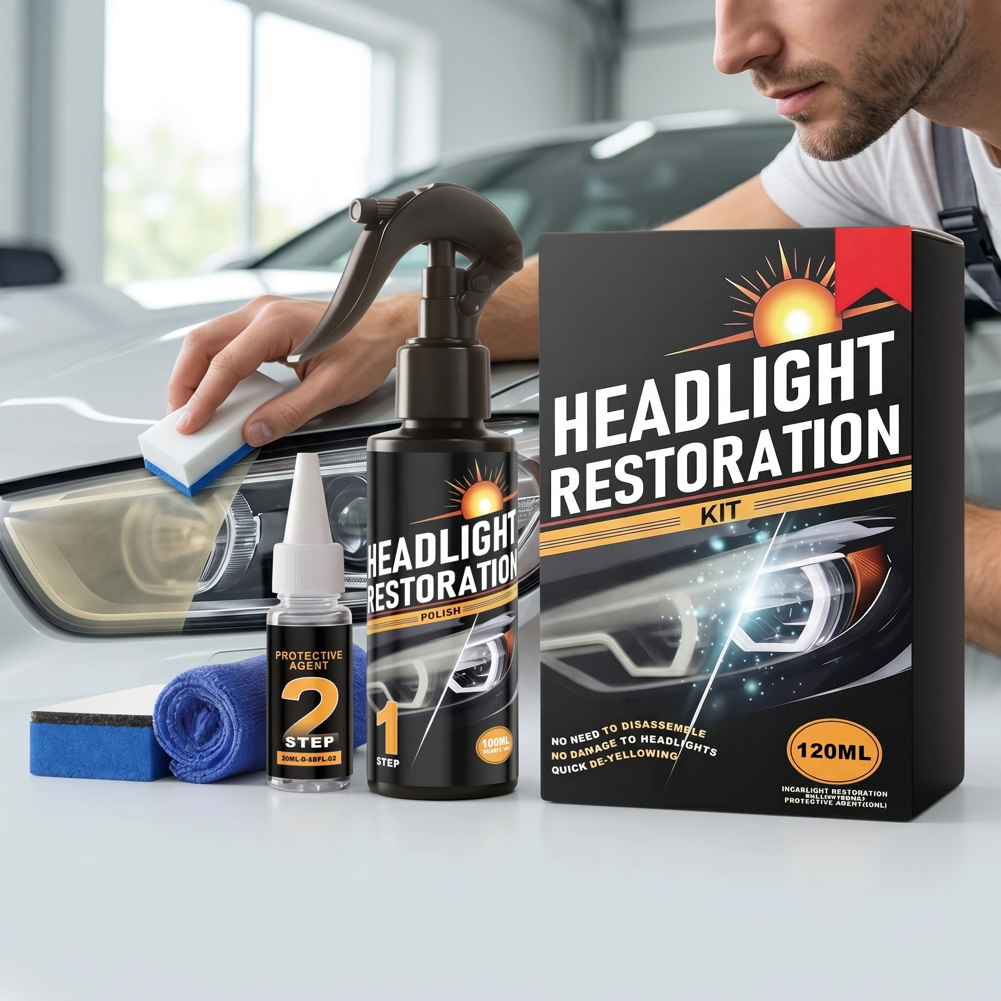 Headlight Restoration Liquid Kit Remove Yellowing Oxidation Restores Clear Lenses Improves Transparency Repairs Foggy Headlights