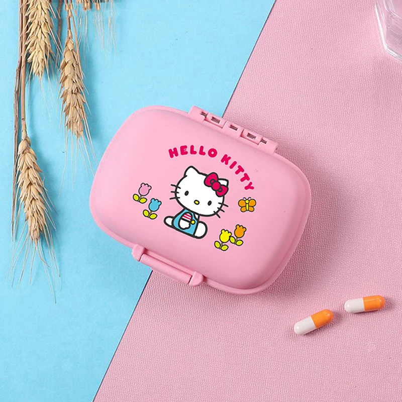 Sanrio Hello Kitty علبة تنظيم حبوب كرتون محمولة ، 7 شبكات علبة وسادة ، حاوية تخزين تابلت ، علبة حبوب الدواء الأسبوعية