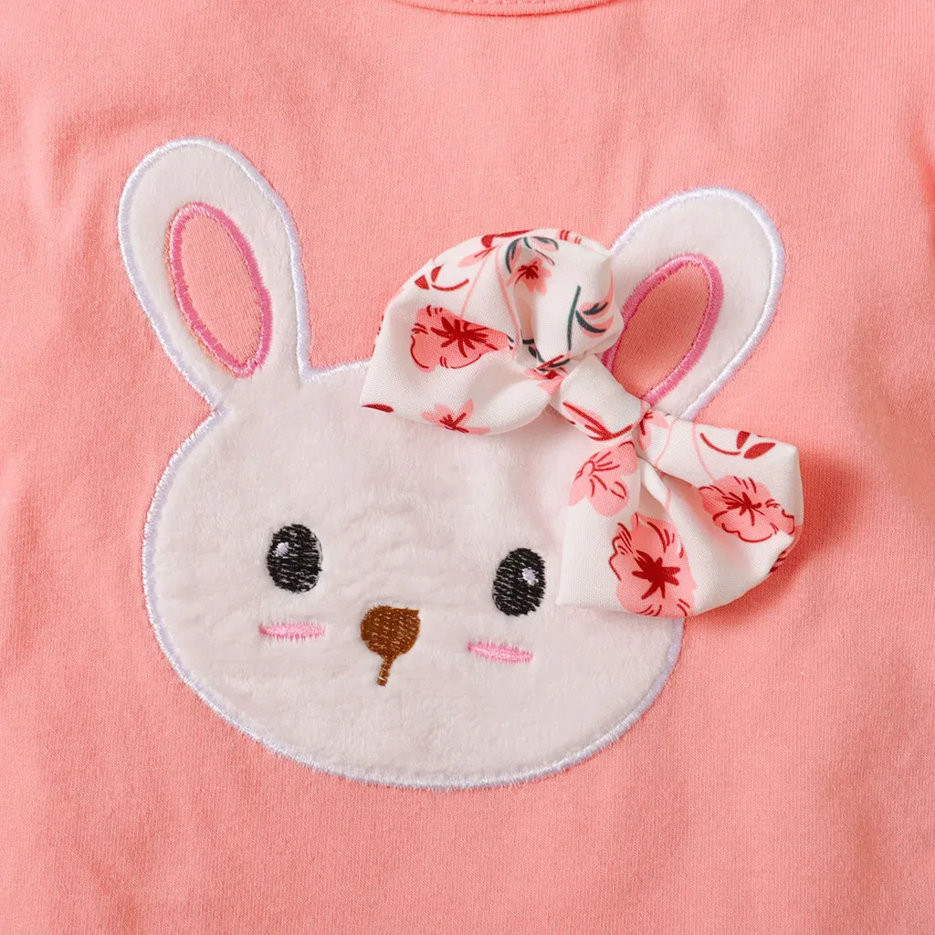 3PCS Baby Girl Clothes Outfits for 0-18 Months Ruffled Sleeve Lovely Rabbit Bodysuit+Flower Shorts+Headband Summer Casual Wear