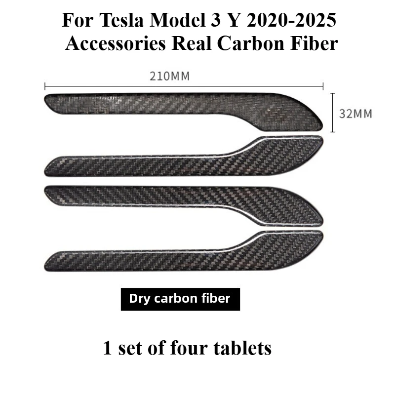 

4 шт. левый + правый для Tesla Model 3 Y 20-25, аксессуары из настоящего углеродного волокна, крышка дверной ручки, наклейка на рамку, внешняя отделка Bodykit