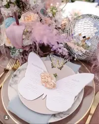 50PCS Elegant Laser Cut Paper Butterfly Table Card Custom White Color Invitation Card Wedding Party Table Plate Decoration Menu