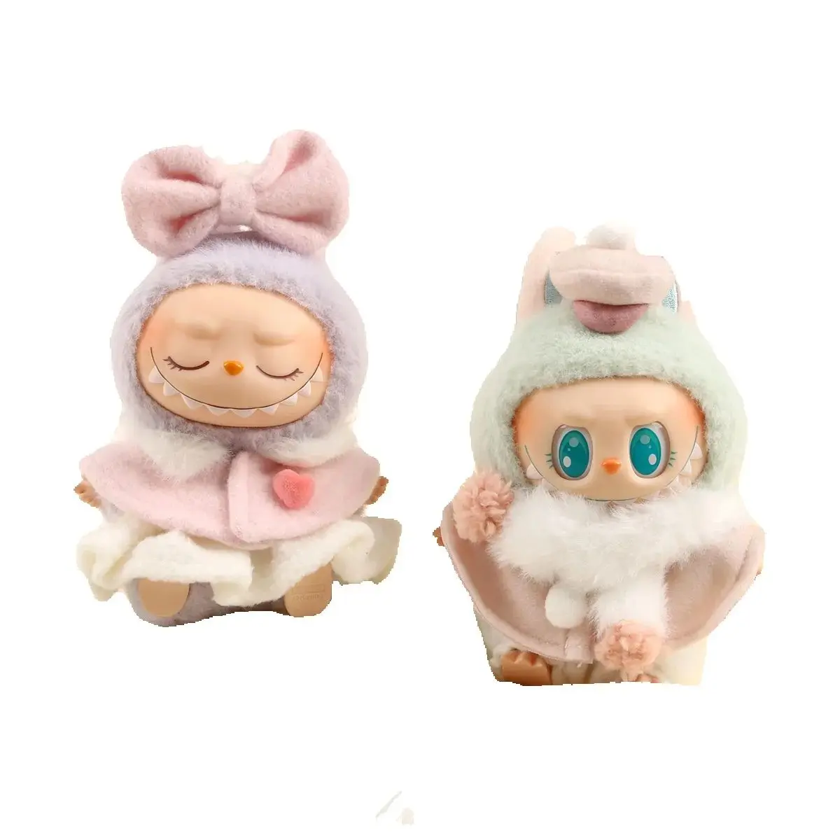 Labubu 인형 귀여운 겨울 라이트 핑크 목도리 커버 17cm 봉제 인형 의류 액세서리 Labubu I II 아이돌 인형 앉아 파티