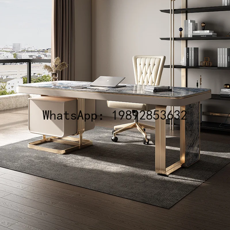 LYY Desk Light Luxury Modern Minimalist Style High-end Rock Board Office Desk Chair Computer Desk Table Study Writing