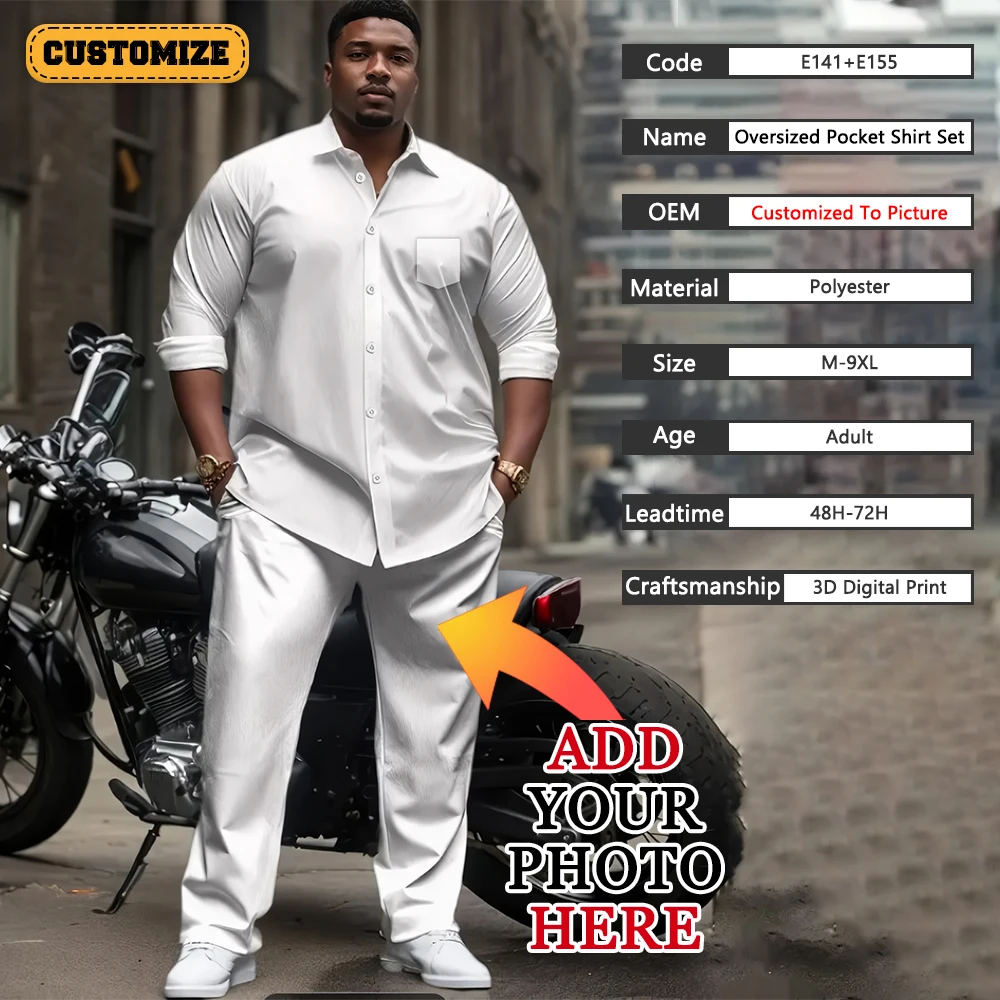 Custom Pattern/LOGO Oversized Men Shirts Set for Long Sleeve Summer Men's Clothing Full Print Design Yourself Personalized Gift