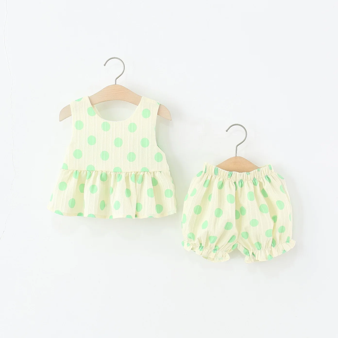 

2pc/Set Children's Costume Summer Bow And Spot Pattern Suspender Shorts Baby Sets Cute Casual Toddler Girl Clothes
