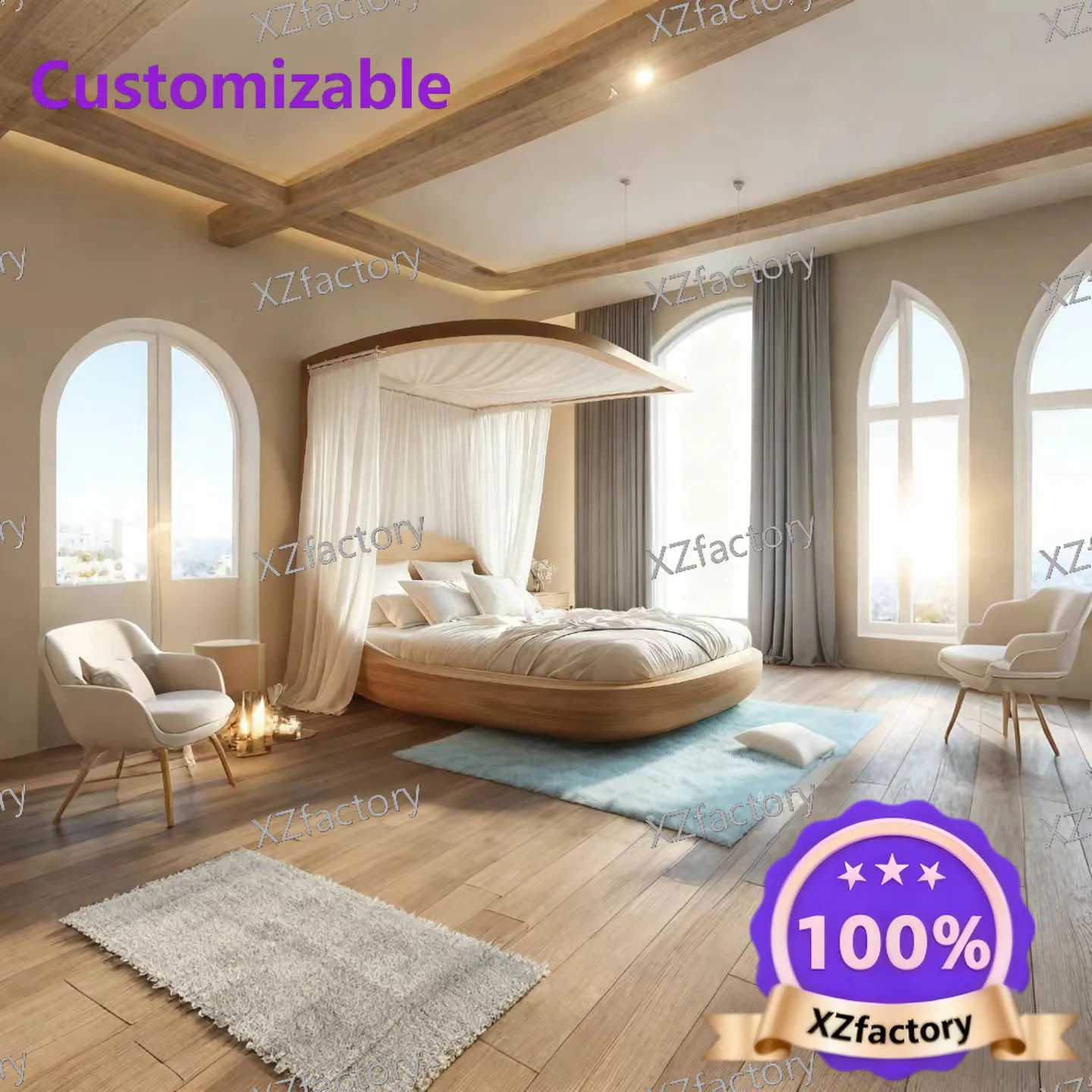 Factory Direct 2026 Top Rated Wabi Sabi Wind Solid Wood Color Furniture Master Bedroom Double Bed