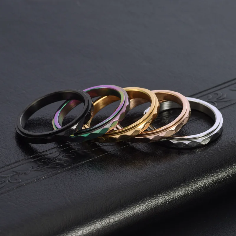 Einfache Geometrie Ringe Titan Stahl Frauen drehbare Ring edlen Schmuck