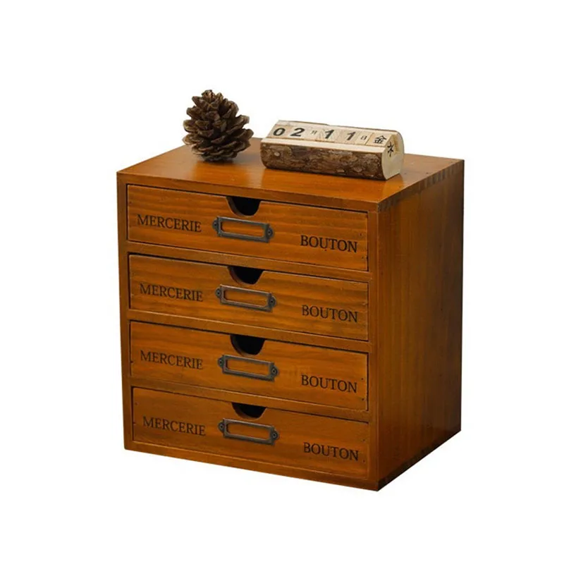 Multi-Layer Net Red New Log Retro Hand Account Storage Holz Desktop Debris Cosmetics Lotion Finishing Box – Detail 1