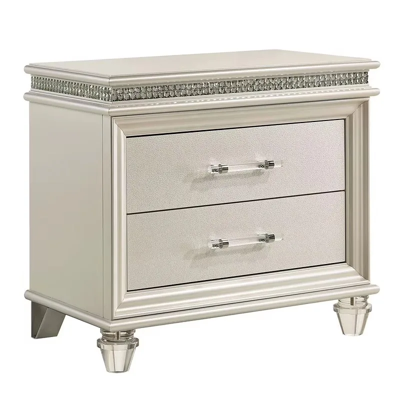Classic Pearl White 1-piece bedside table 2 drawers, acrylic legs, modern style storage drawers
