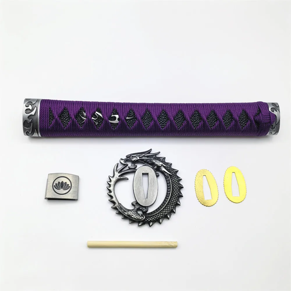 27cm Purple Cord Handle Tsuka Dragon Tsuba For Japanese Sword Wakizashi Fittings