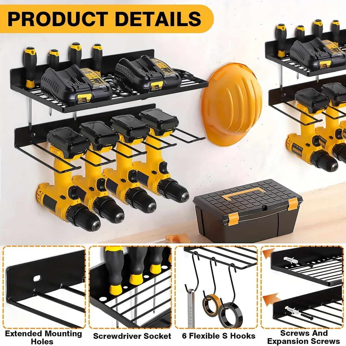 Power Tool Wall Mount Holder Heavy Duty Pegboard Wall Storage Tool Organizer Rack Drill Screwdriver Storage for Workshop/Garage