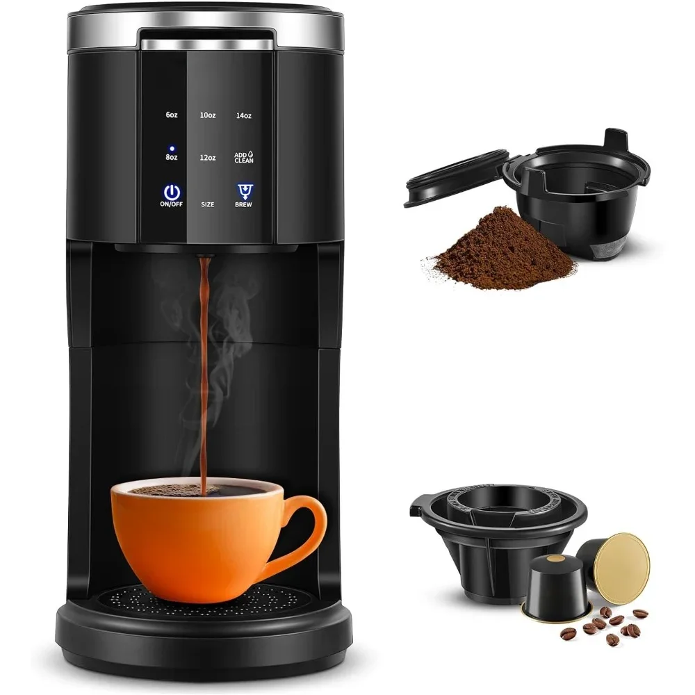 

Coffee Maker with 5 Brew Sizes Up To 14oz, Compact & Portable and Brew Multiple Cup Sizes, 2-in-1 Coffee Machine