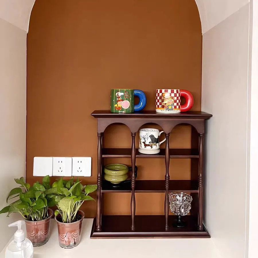 Walnut medieval cup storage display stand coffee cup holder retro desktop shelf