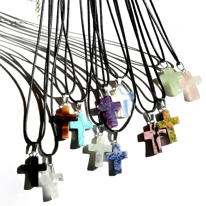 فاسق الصخرة الملونة الحجر الطبيعي الصليب قلادة قلادة للرجال النساء كول الهيب هوب الشارع خمر Y2K الجرونج القوطي مجوهرات هدية #1