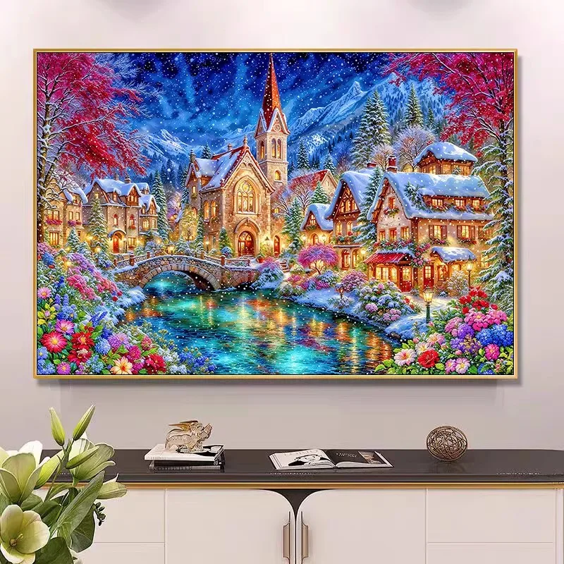 

9ct 100x75cm Winter Church Embroidery DIY Printed Kits Cross Stitch Needlework Set Home Decor Crafts 4 Styles