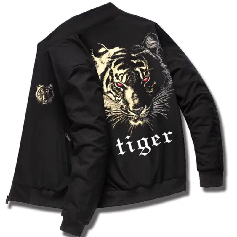 2022 new autumn and winter cashmere jacket tiger print men\'s plush thickened casual sports jacket streetwear  mens jacket