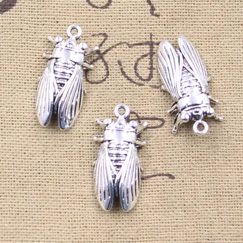 10pcs Charms 3D Summer Cicada 25x12x6mm Antique Silver Color Pendants DIY Crafts Making Findings Handmade Tibetan Jewelry