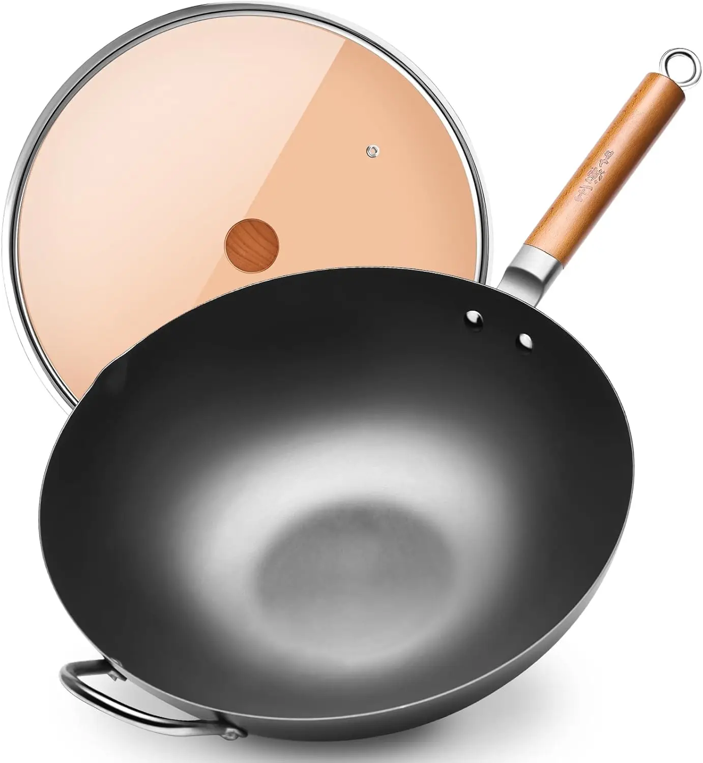 

Iron Wok,14.2 inch Woks for Stir-fry, Chinese Stir Fry Pan Uncoated, Traditional Flat Bottom Iron Pot for Induction,