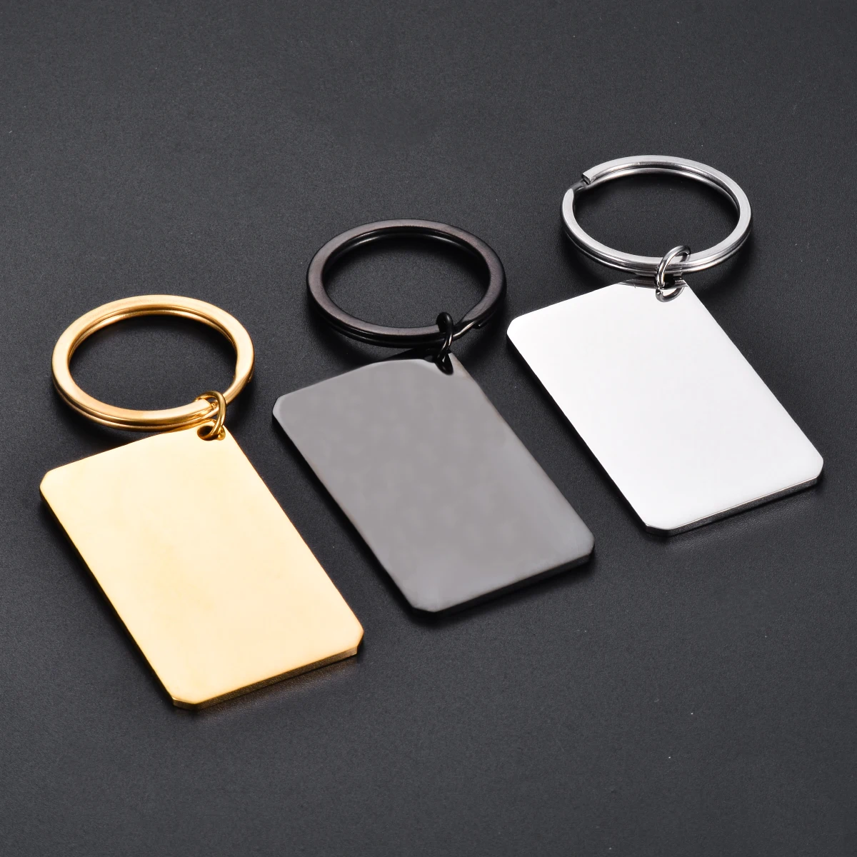 

10Pcs Mirror Polishing High Quality Stainless Steel Blank Tag Keychain Classic Rectangle Pendant Key Ring Waterproof Wholesale