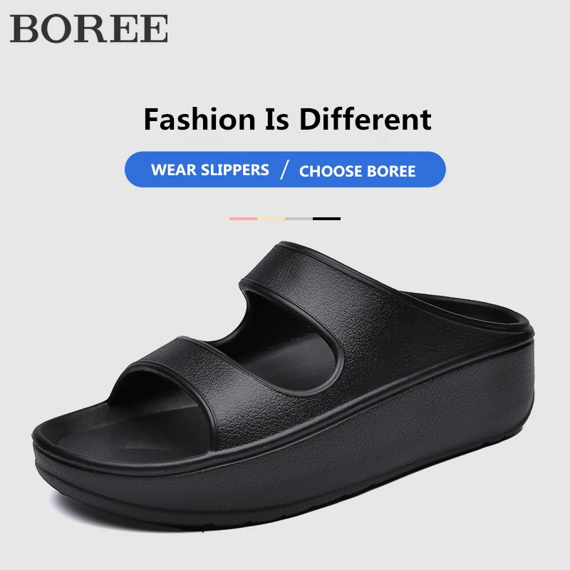 Thick Bottom Slippers Women Summer Wedge Shoes EVA Black Open Toe Sandals Beach Outdoor Ladies Comfortable Casual Flip Flops