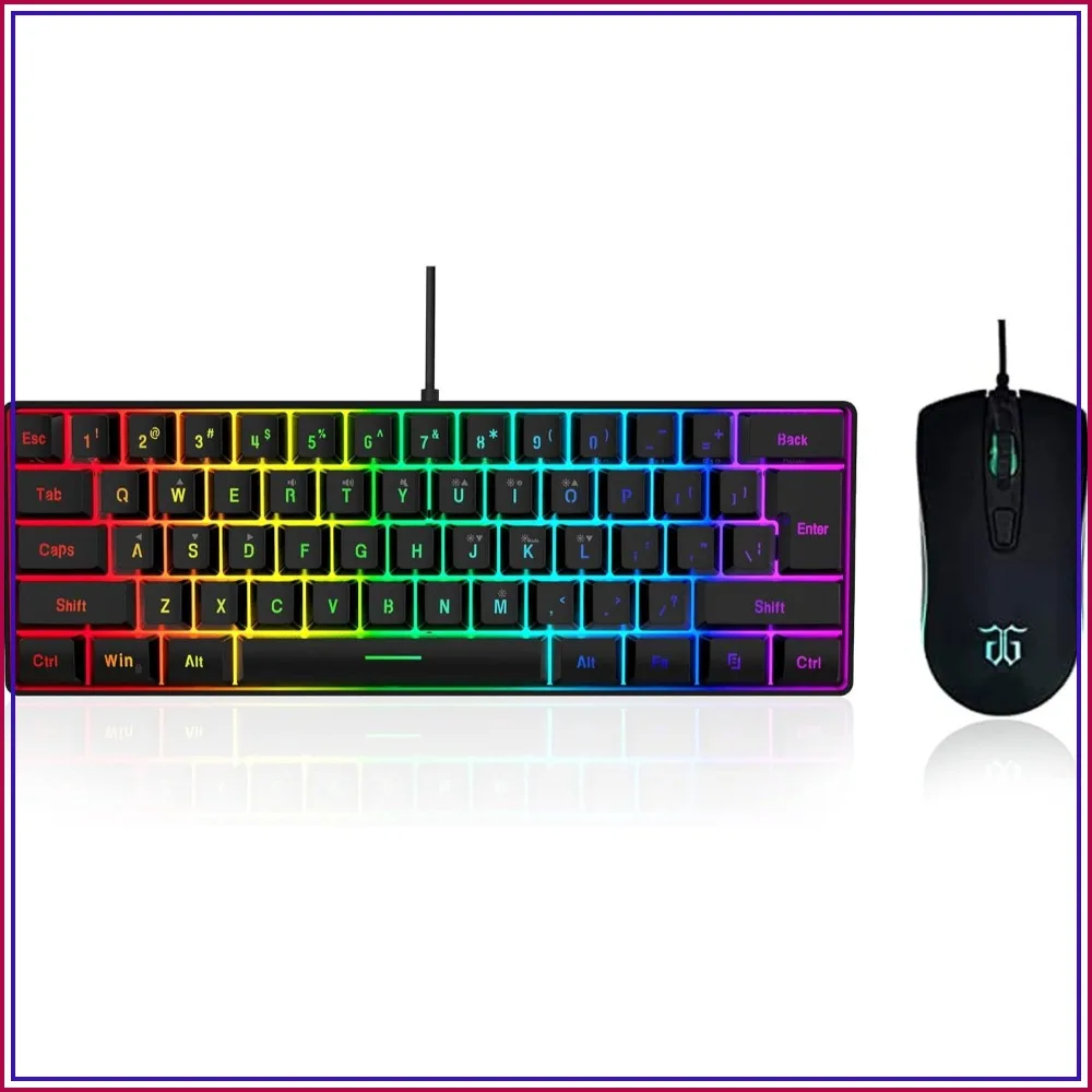 60% Gaming Keyboard and Mouse Combo, Mini 61 Keys RGB Mechanical Feel Set for PC Gamers