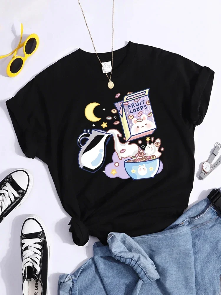

Niche Comfortable Shirt Niche Women Tshirts Vital Breakfast Fruit White Milk Harajuku T-Shirt Aesthetic Clothes Plus Size Tees