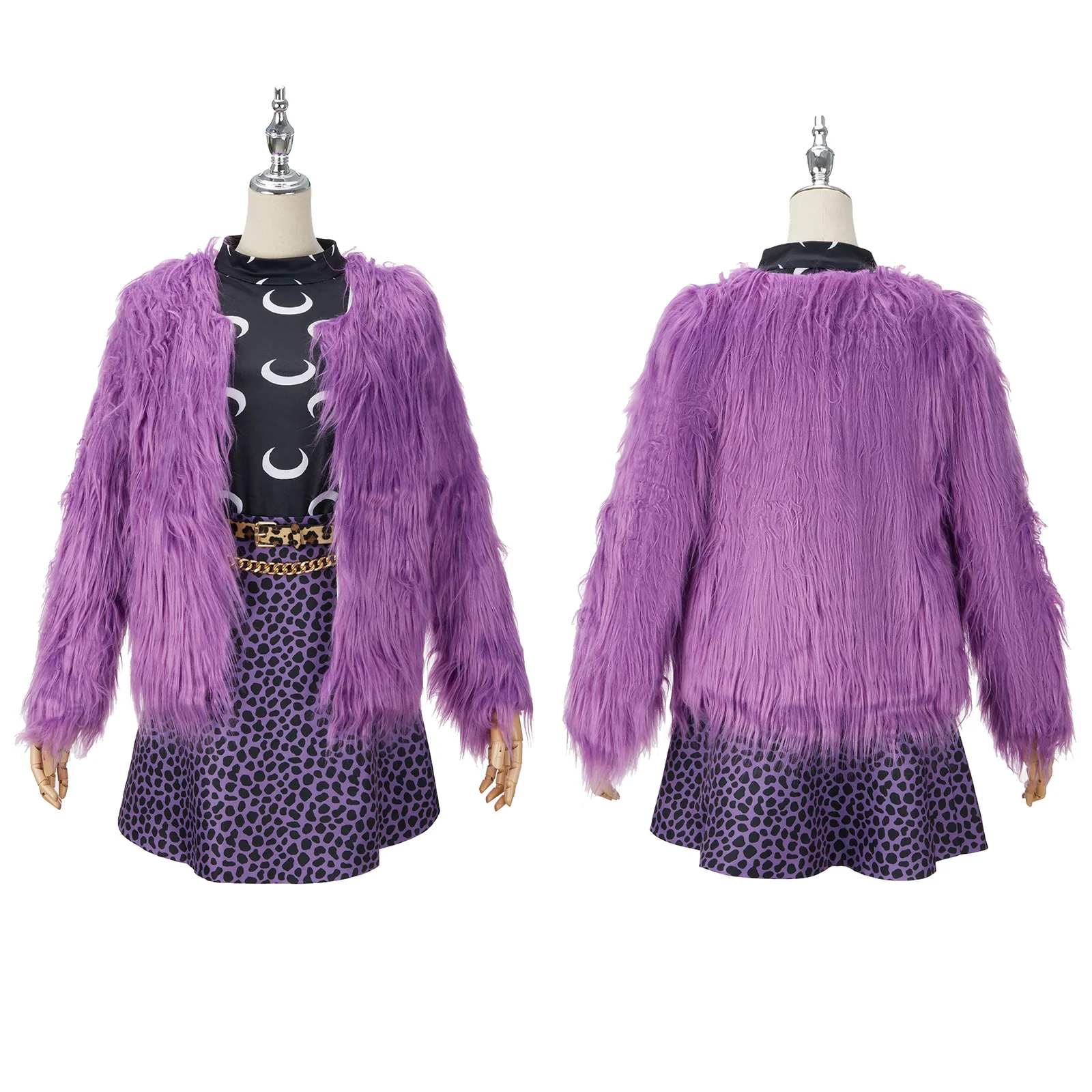 

Wolf Girl Cosplay Costume Anime Women'S Purple Fur Suit Leopard Print Short Skirt Halloween Carnival Party Uniform Set