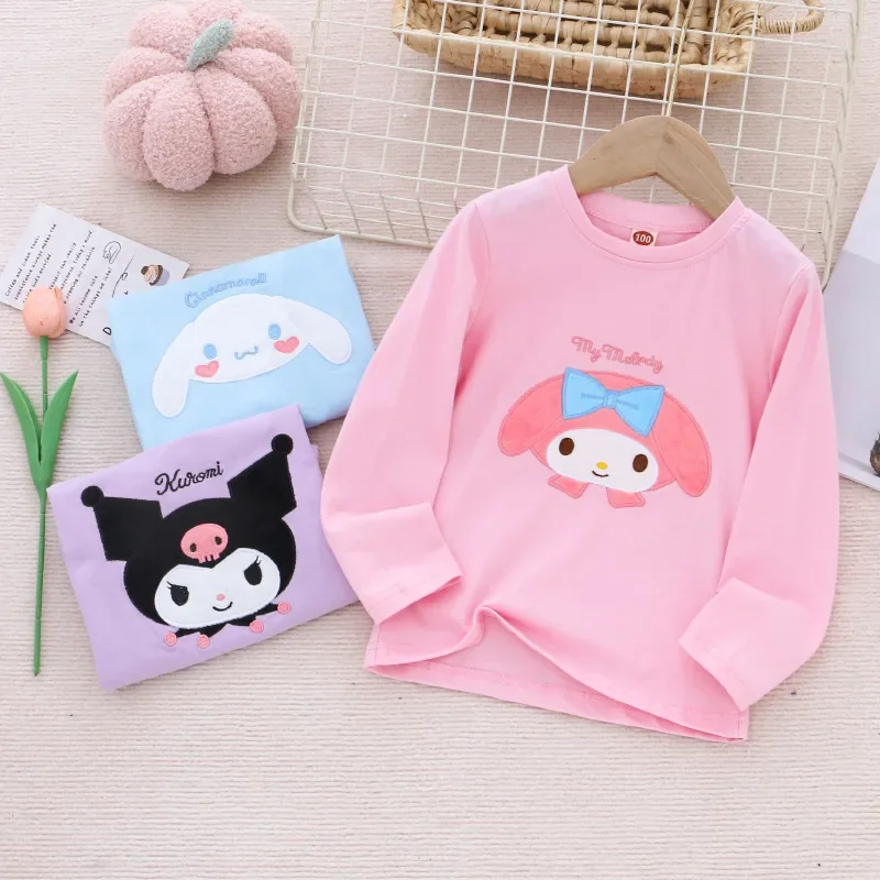 

Sweet Anime Kawaii Kuromi Sanrio Fashion Children Long Sleeve Shirt Clothing Cute Cinnamoroll Cartoon Base Shirt Gifts for Girls