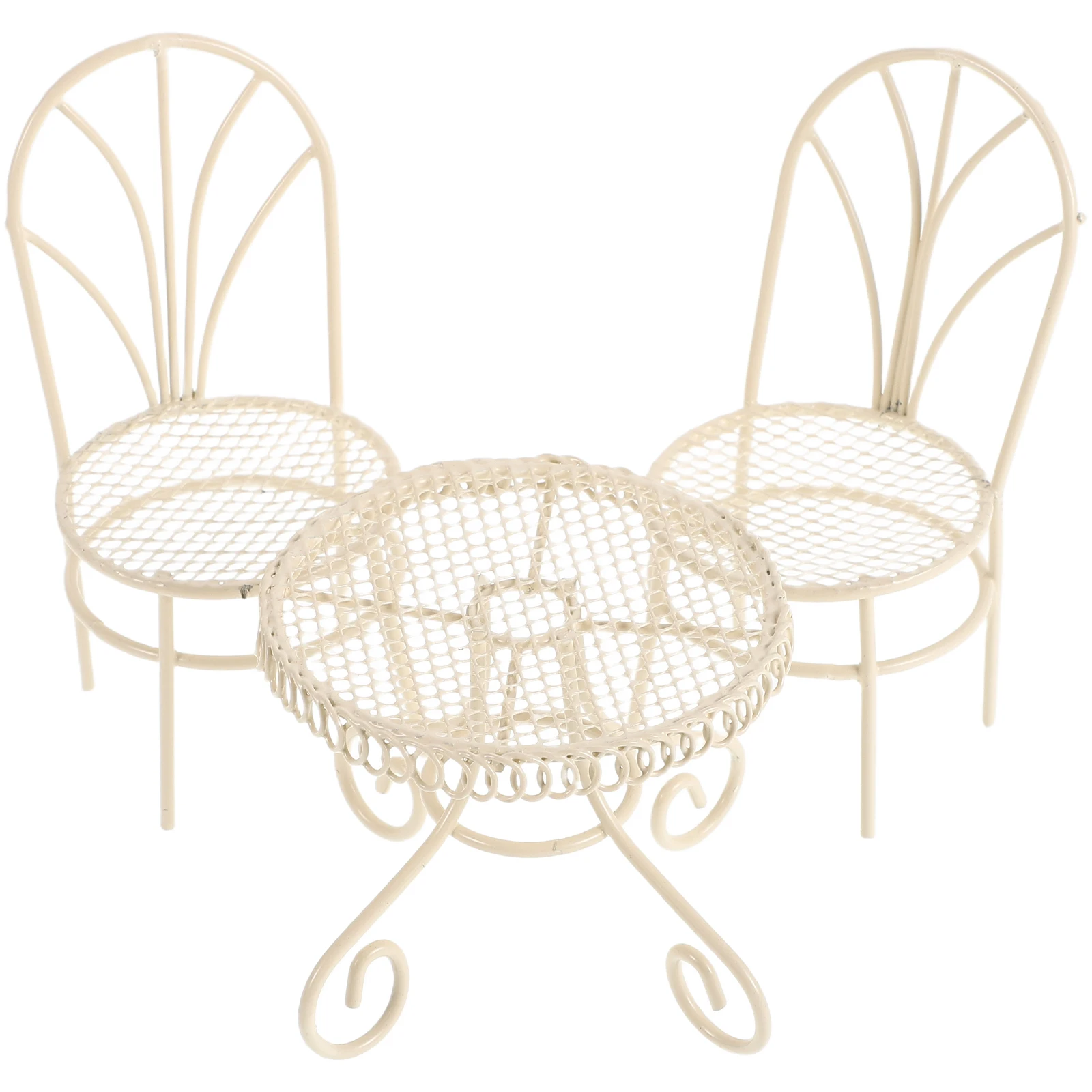

1 set Mini Table Chair Set Miniature Park Garden Bedroom Home Decor Toy Figurine Landscape Iron Stool Exquisite Mini Furniture