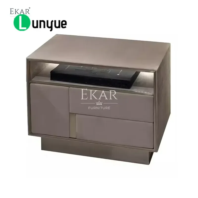 Modern Stainless Steel Bedside Table Brushed Bronze Finish Multifunctional Nightstand for Home Commercial Bedroom Furniture