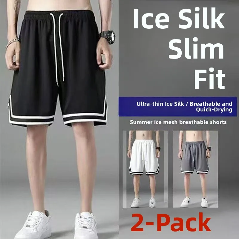 

Ice Silk Baskeall orts Men's Loose Large Size Casual Sports Five-Quarter Pants Cool Qui Dry Breathable Youth Leisure Pants