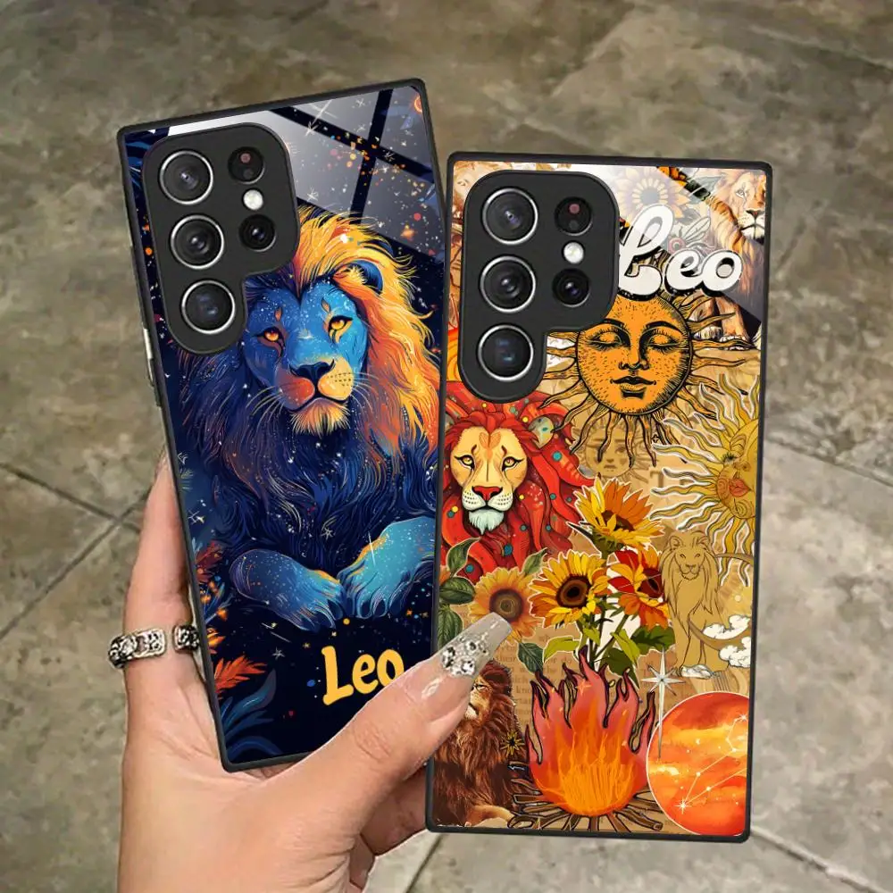 Zodiac Sign Leo Mobile Phone Case for Samsung Galaxy S25 S24 S23 S22 S21 S20 Note20 Plus FE Ultra Glass Cover Cover Pretty