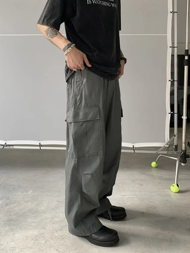 Wide-leg Cargo Pant Men Women Japanese Vintage Oversize Drawstring Trousers Pleated Multi-pocket Loose Casual Pant Street Unisex