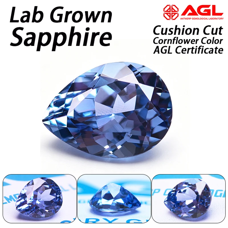 Lab Grown Sapphire Gemstone Pear Shape Cornflower Color for DIY Jewelry Making Ring Main Materials Certificate