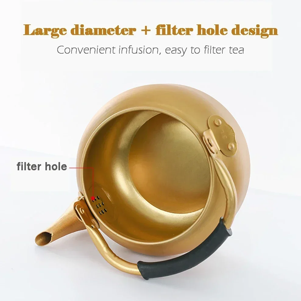 2L Yellow Aluminum Teapot Home Gas Boiling Kettle Beauty Health Tea Infuser Korean Rice Jug  Warm Wine Pot With Minor Flaws