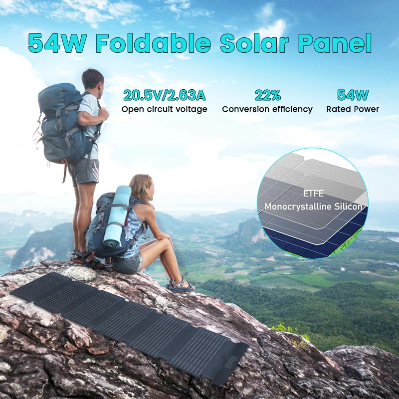 

54W Portable Solar Panel Charger 22% Efficiency 20V Waterproof Foldable Design for Outdoor Camping RV Emergency Backup Power