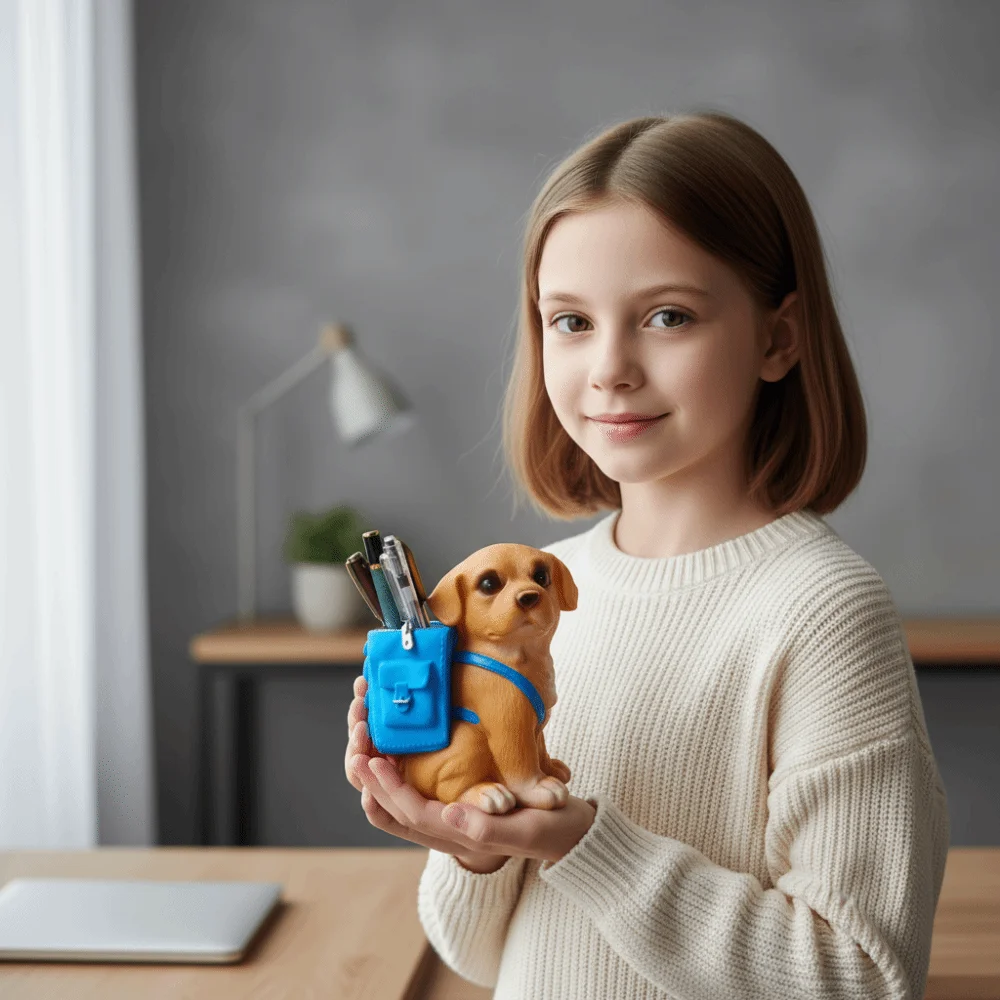 Creative Puppy Backpack Pen Holder Waterproof Large Capacity Dog-Shaped Pencil Cup Resin Blue Pen Storage Bucket Boys