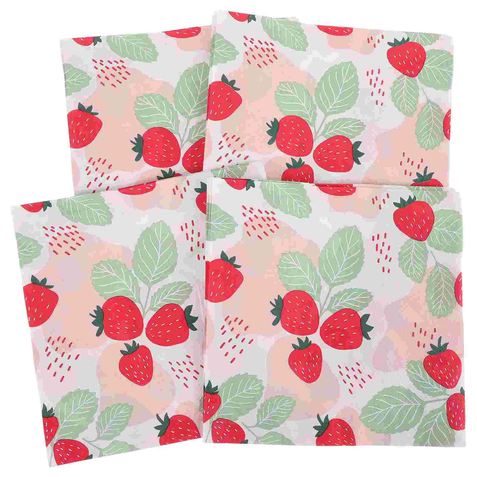 20 Sheets Creative Strawberry Printing Napkin Disposable Paper Napkins Party Supplies for Party Banquet Daily Use