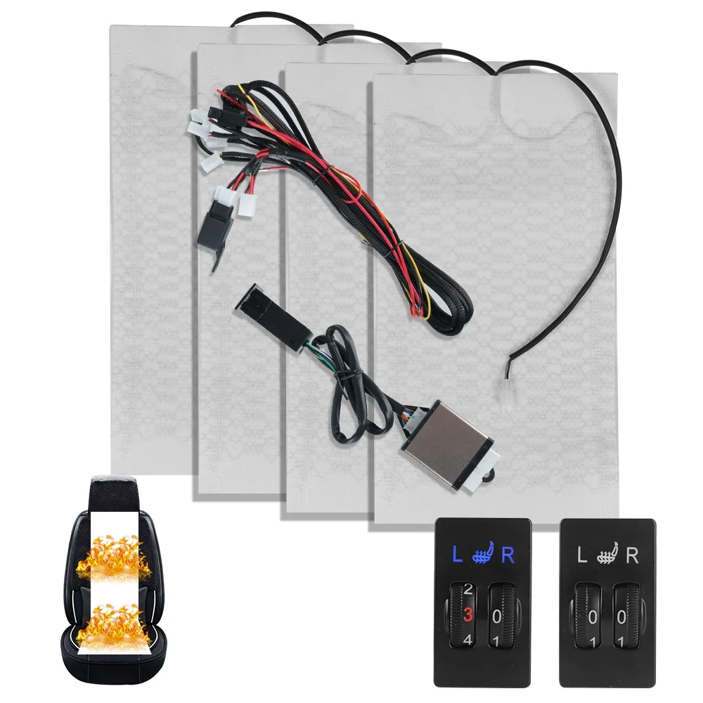 Car Seat Heating Pad Winter Warmer Seat Covers Seat Heating Heater 12V 2 Dial 5 Level Switch Carbon Fiber 2 Seats 4 Pads