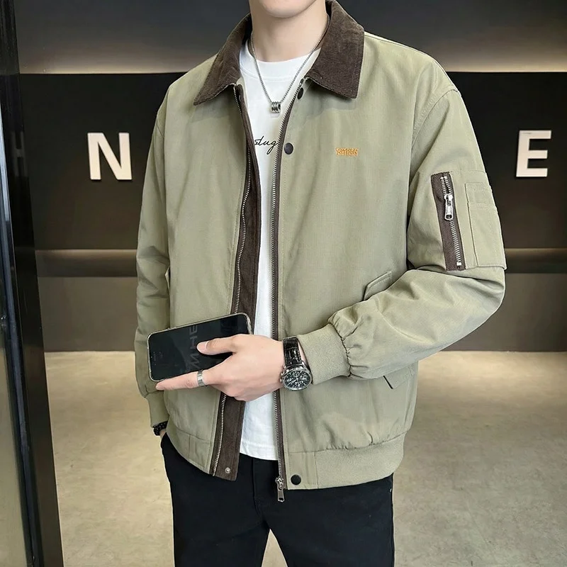 

Spring Men's Casual ort Jaet Loose Fit Faionable Contrast Color Collarl Polyester Fiber 00% Youth Faionable