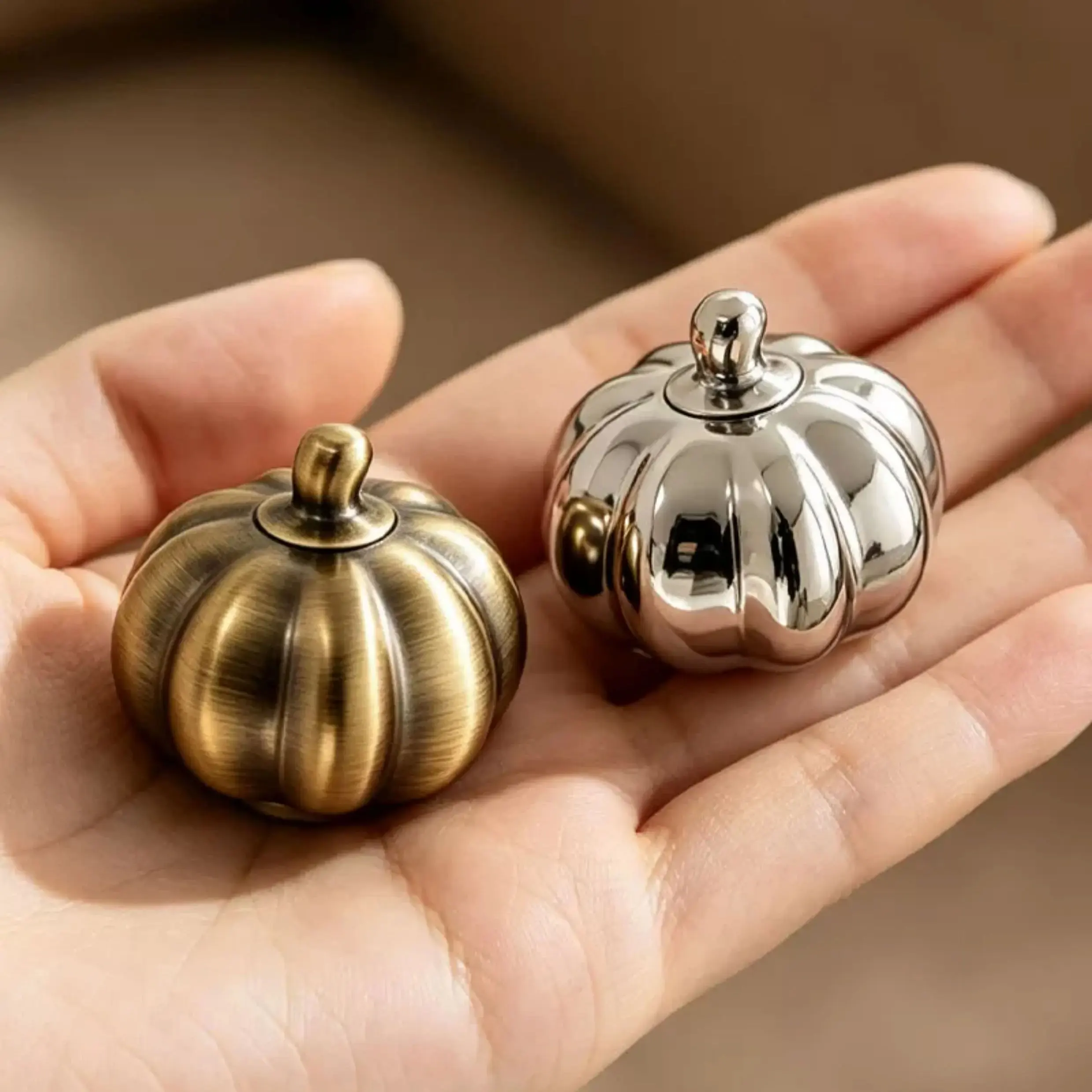 1 PC Titanium Silver Pumpkin Shapded Cabinet Handles Antique Bronze Drawer Knobs Creative Decor Cupboard Wardrobe Door Pulls