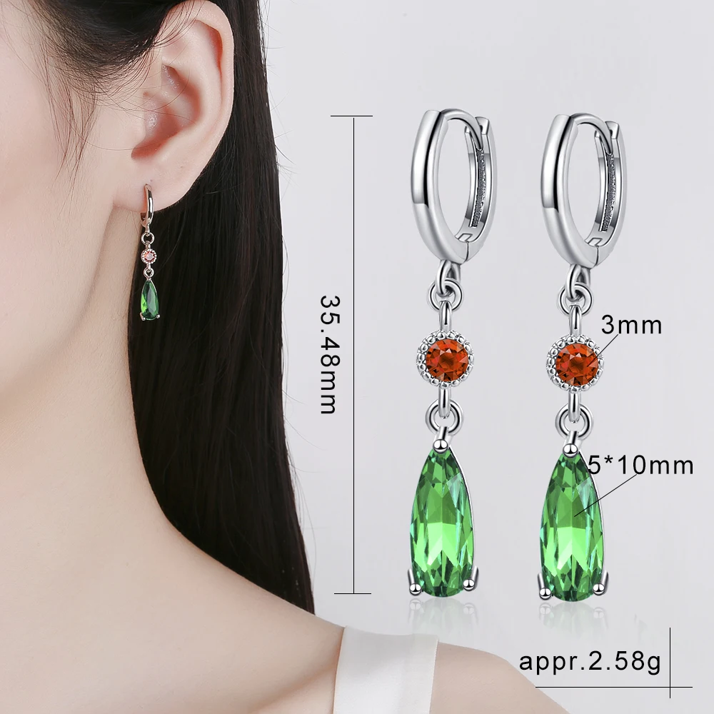 925 Sterling Silver Cubic Zirconia Emerald Earring Classic Elegant Hoop Earring Women's Party Gift Fine Jewelry