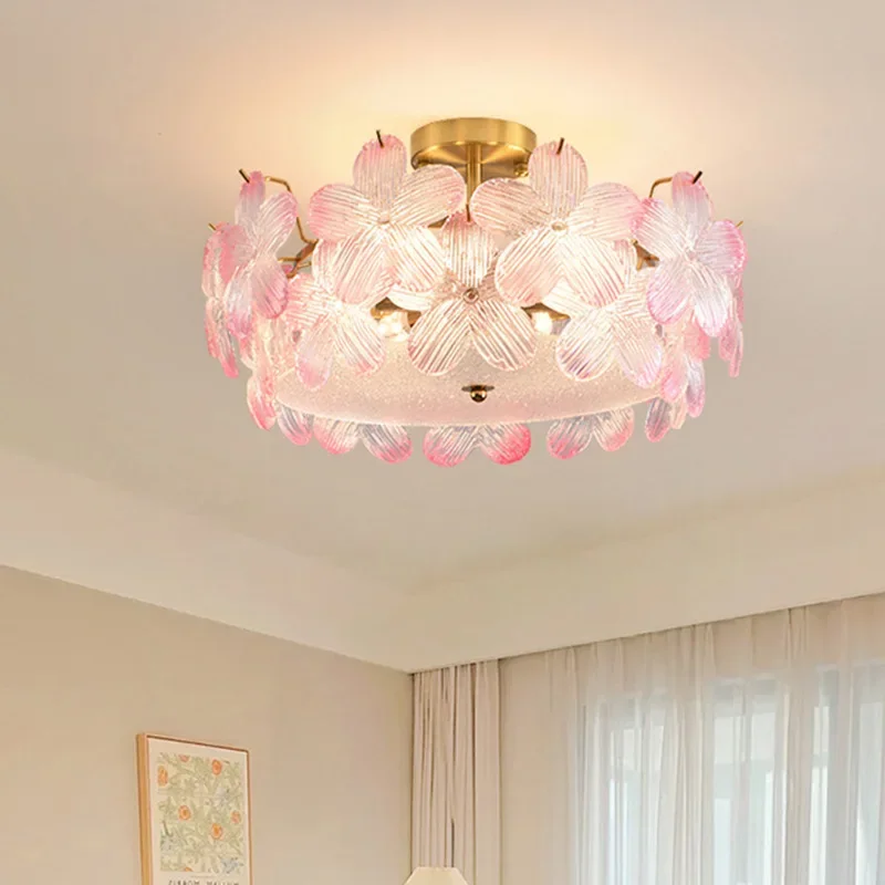 Glass flower girl bedroom ceiling light cream wind French bedroom living room dining room petal cloakroom ceiling light